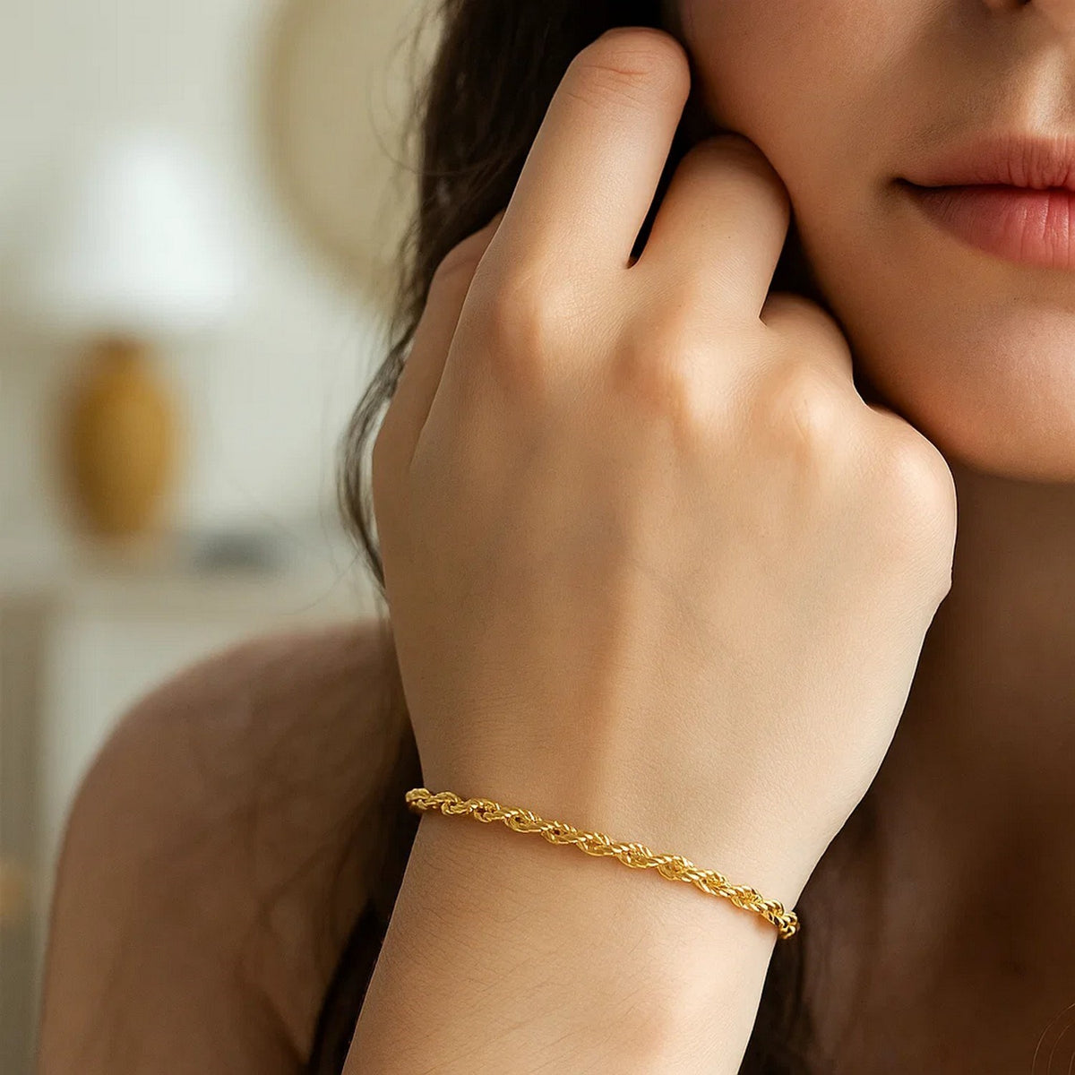14K Yellow Gold Solid Diamond Cut Rope Bracelet  (1.60 mm)