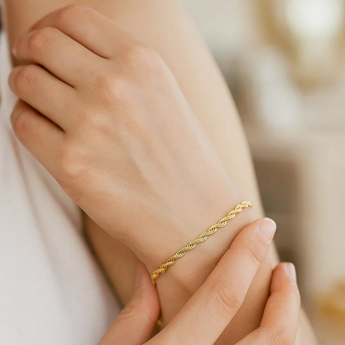 14K Yellow Gold Solid Diamond Cut Rope Bracelet  (1.60 mm)