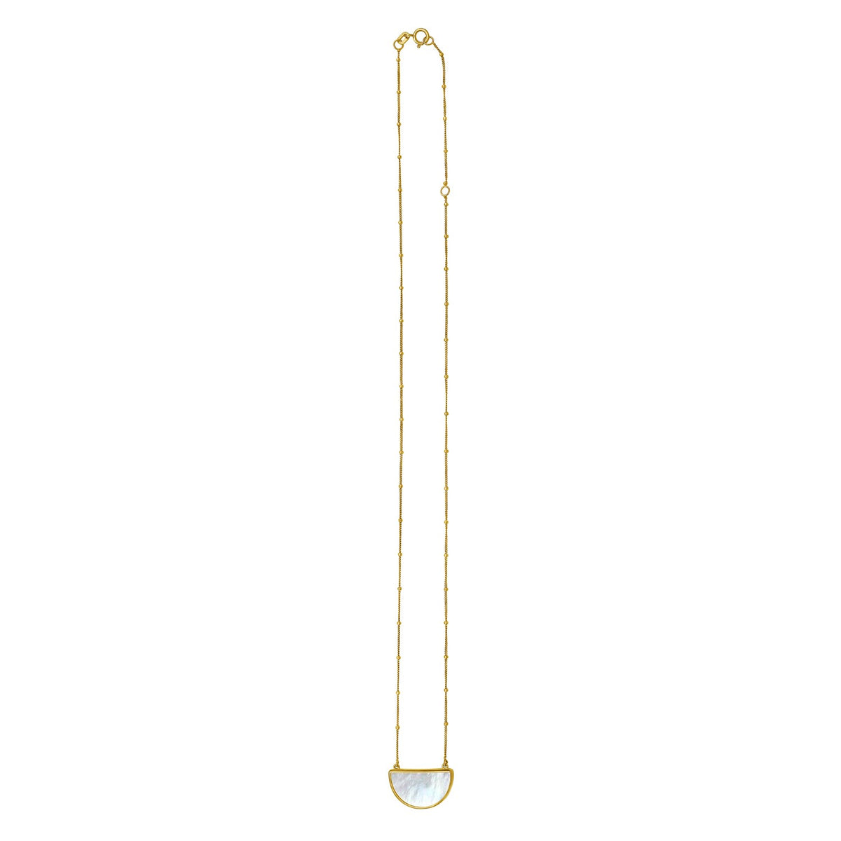 MOP Geometric Gem Half Moon Necklace in 14K Yellow Gold