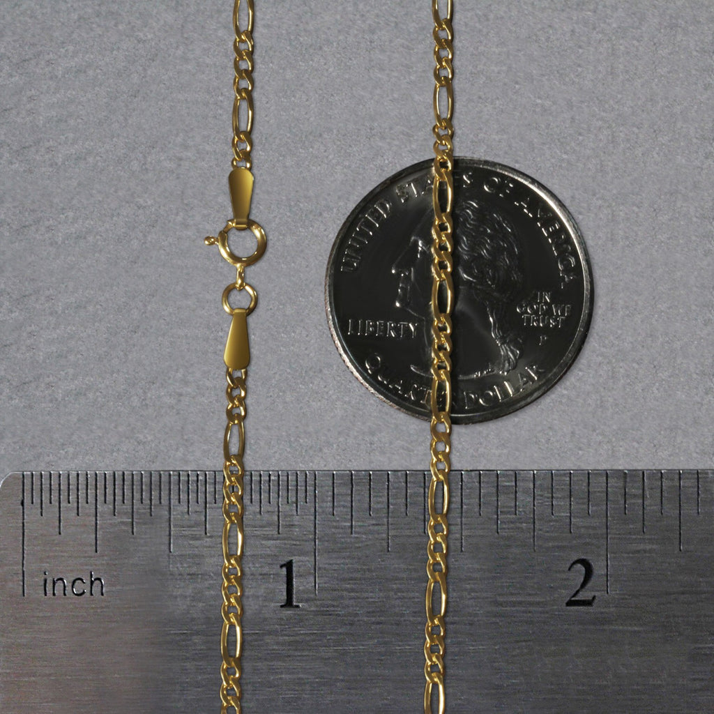 14K Yellow Gold Solid Figaro Chain  (1.90 mm)