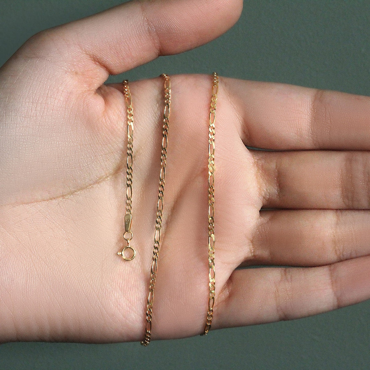 14K Yellow Gold Solid Figaro Chain  (1.90 mm)