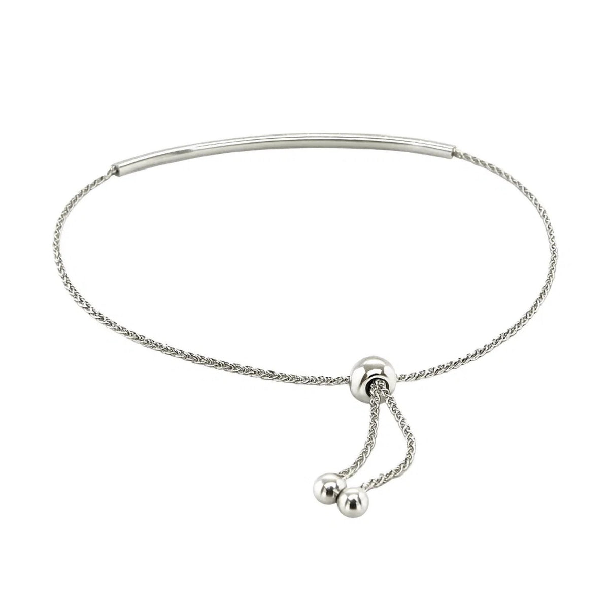 14K White Gold Smooth Curved Bar Lariat Design Bracelet  (1.00 mm)