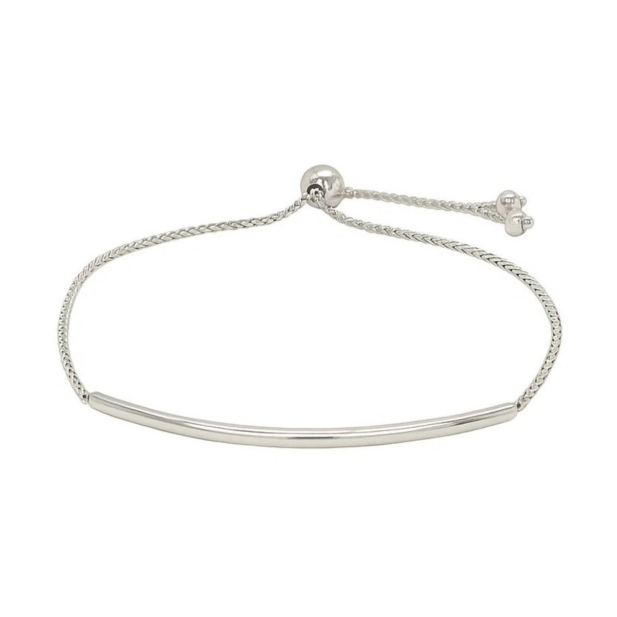 14K White Gold Smooth Curved Bar Lariat Design Bracelet  (1.00 mm)