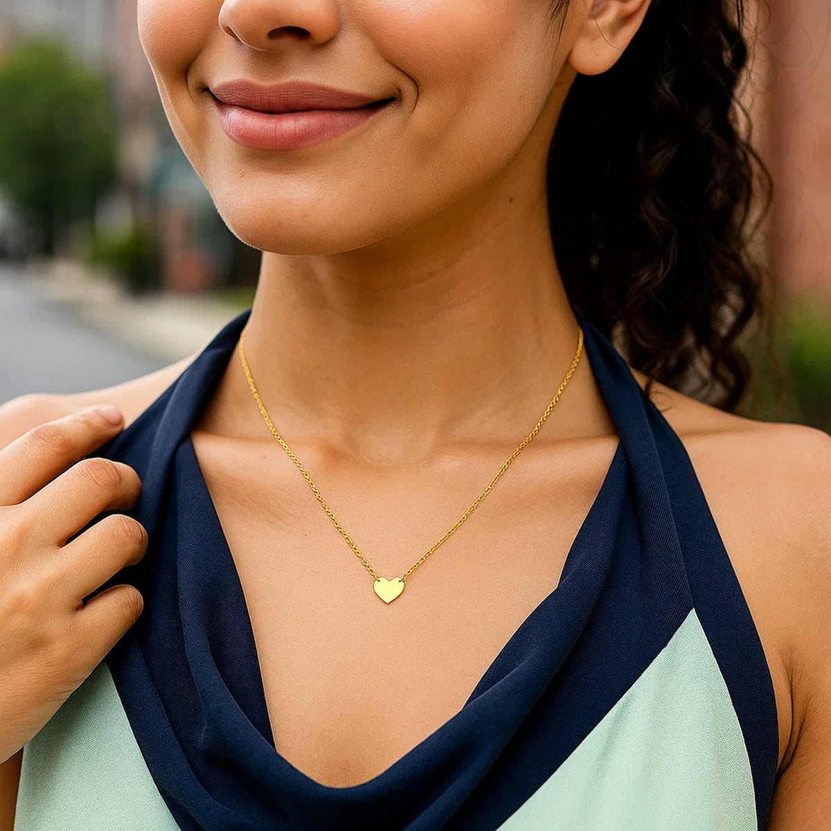 14K Yellow Gold Polished Mini Heart Necklace