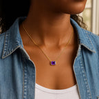 14K Yellow Gold Emerald Cut Amethyst Necklace