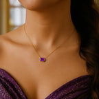 14K Yellow Gold Emerald Cut Amethyst Necklace
