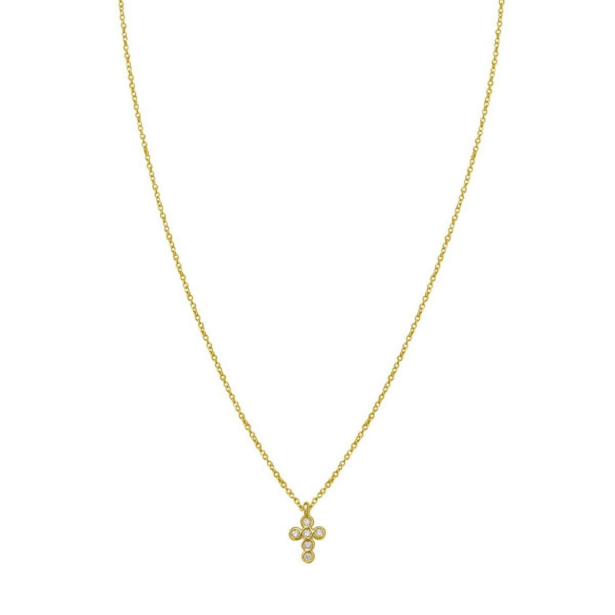 14K Yellow Gold Petite Diamond Cross Necklace