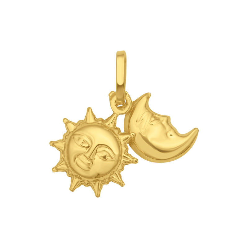 14K Yellow Gold Polished Sun and Moon Charm Pendant