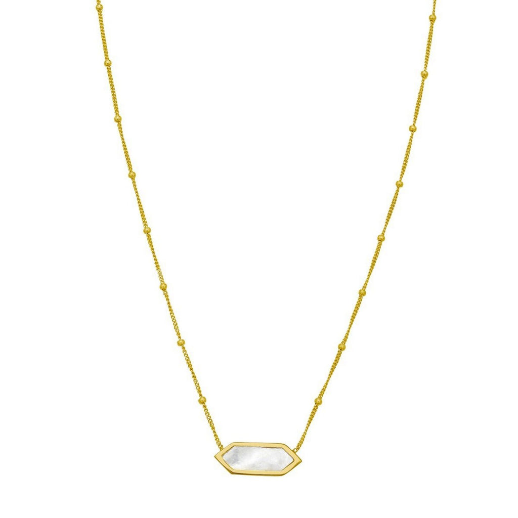 14K Yellow Gold Hexagon Mother Of Pearl Pendant Necklace
