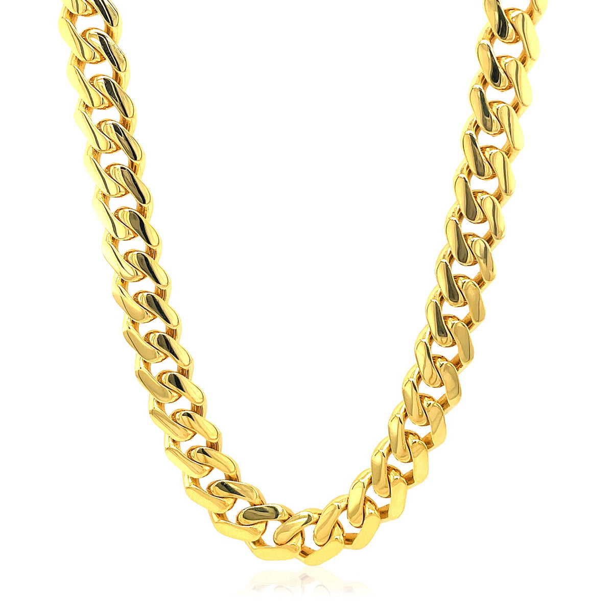 A polished gold Cuban link chain from the Hurston collection