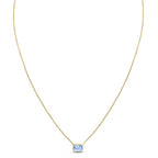 14K Yellow Gold Emerald Cut Blue Topaz Necklace