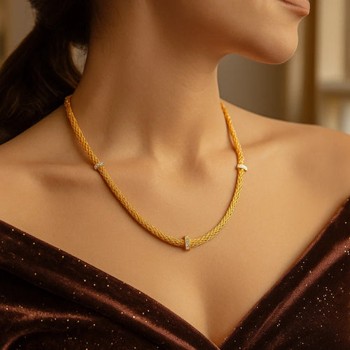 Diamond Woven Rope Necklace in 14K Yellow Gold, 17 in
