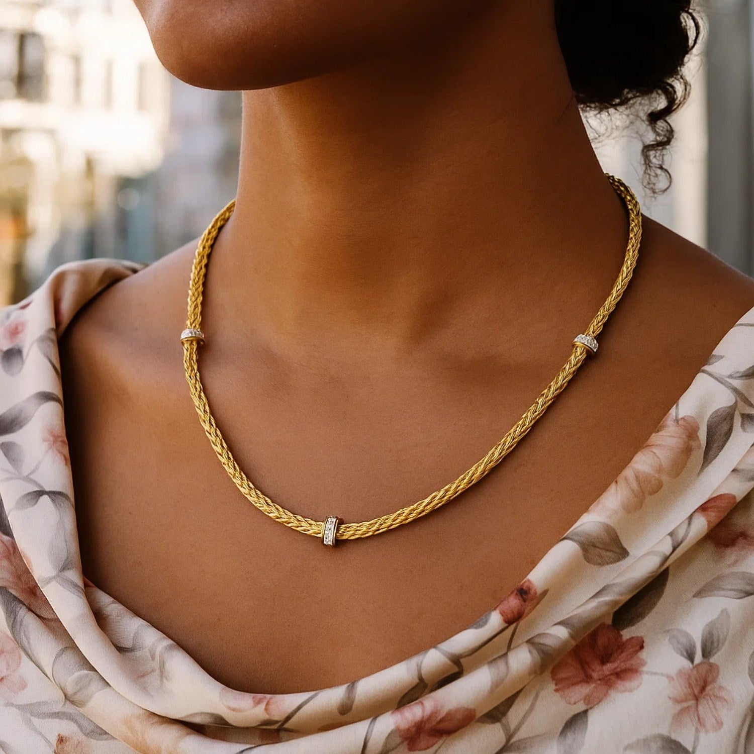 Diamond Woven Rope Necklace in 14K Yellow Gold, 17 in
