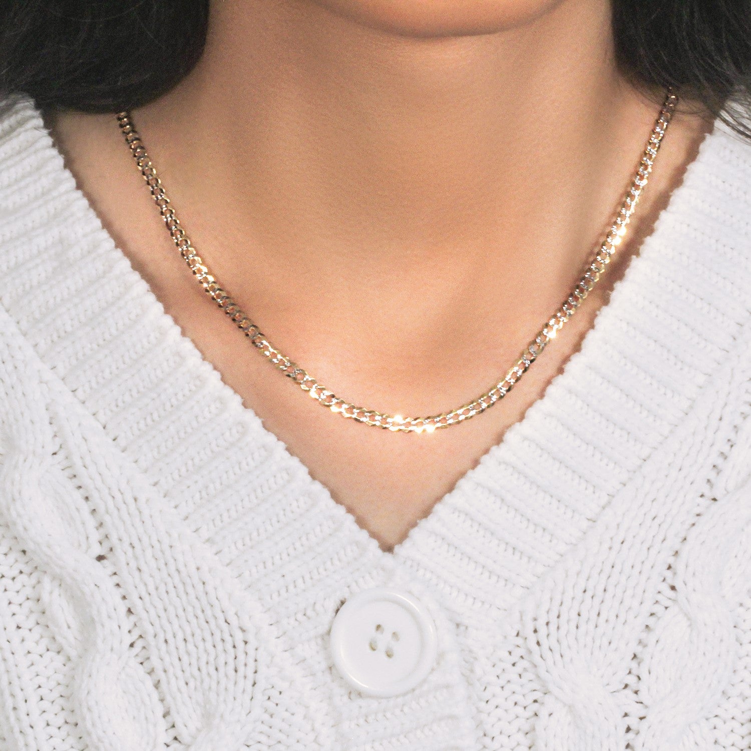Two-Tone Curb Chain in 14K Gold, 3.6 mm