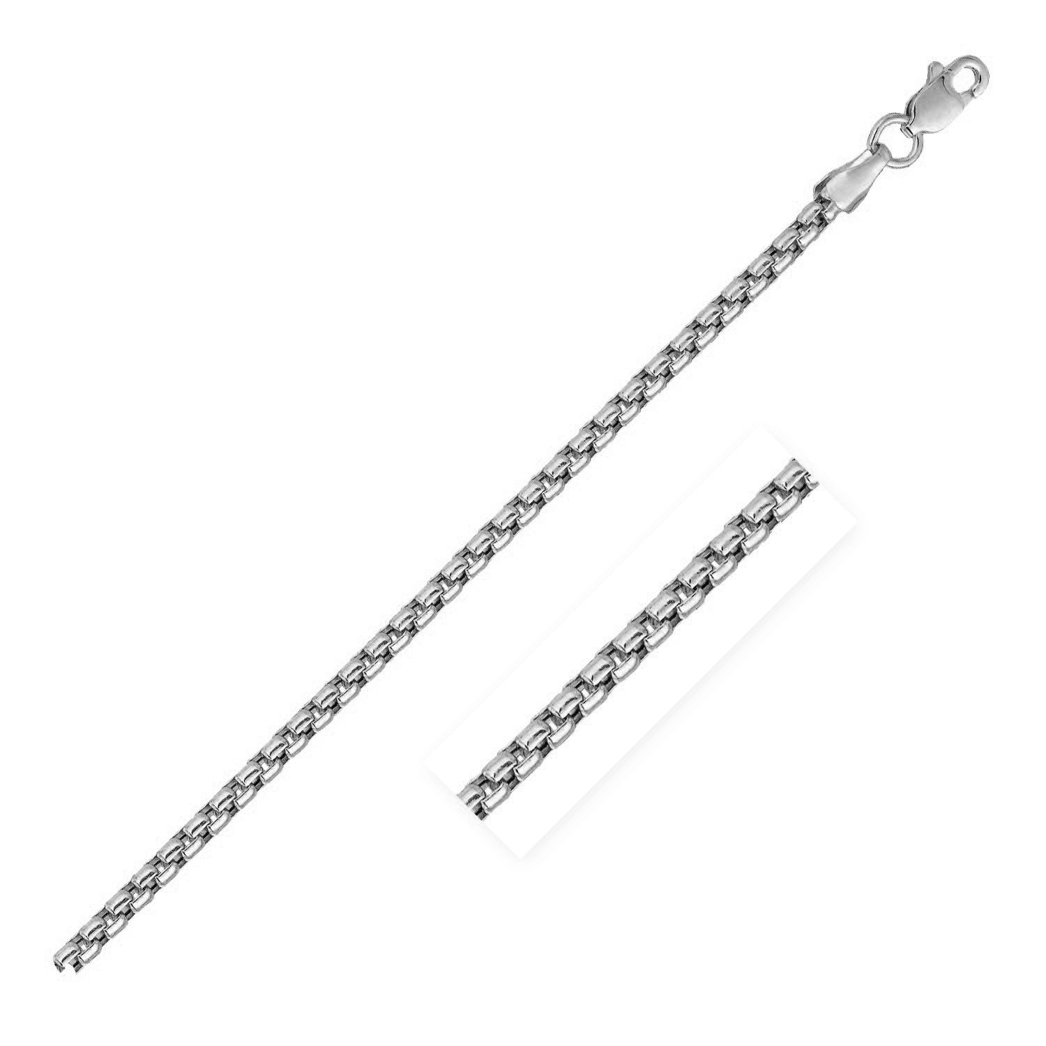 Solid Box Chain in 14K White Gold, 2.5 mm