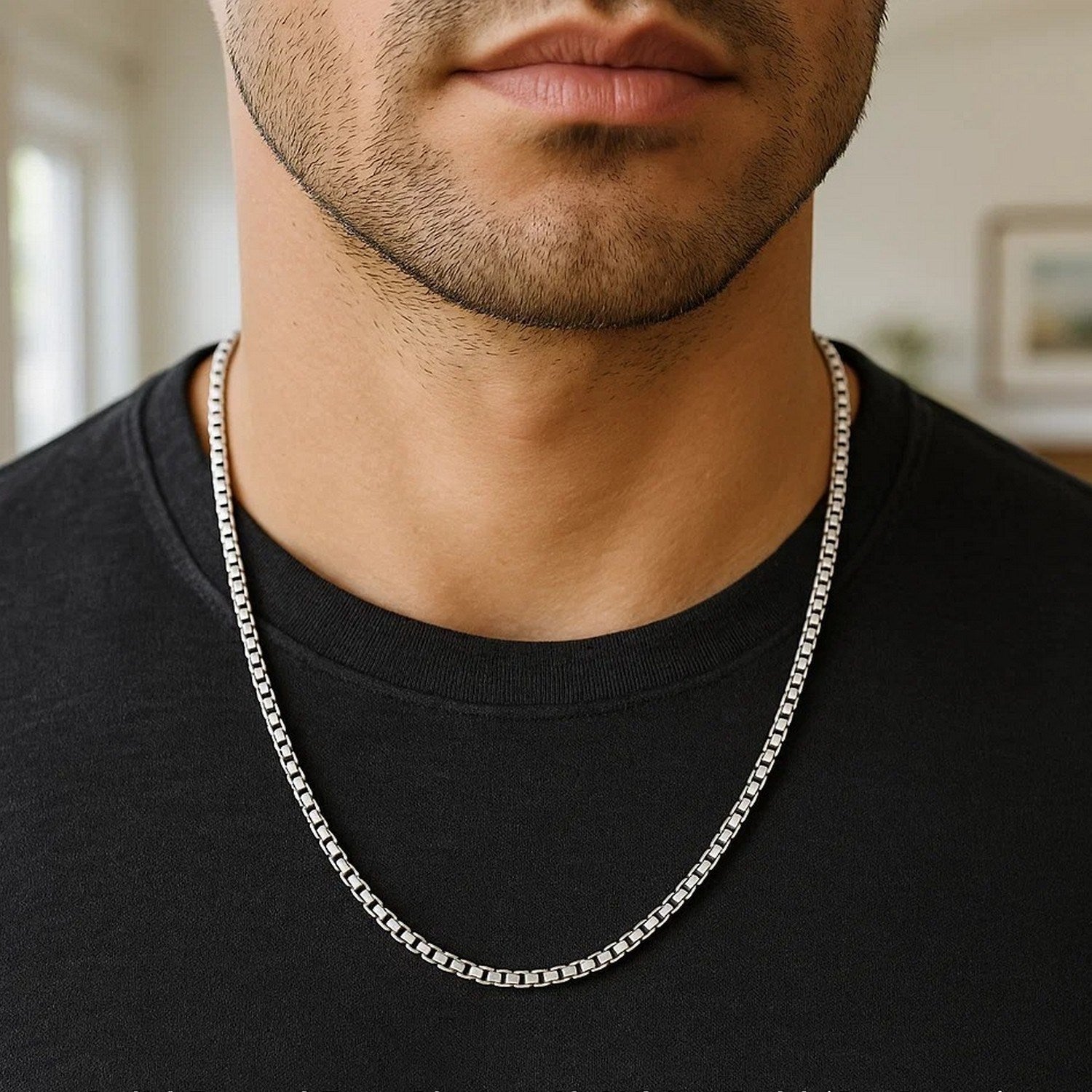 Solid Box Chain in 14K White Gold, 2.5 mm