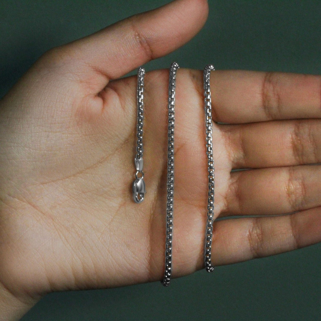 Solid Box Chain in 14K White Gold, 2.5 mm