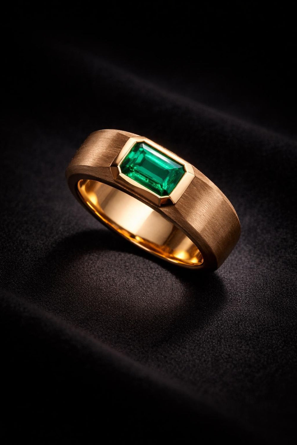 Muzo emerald ring in brushed gold